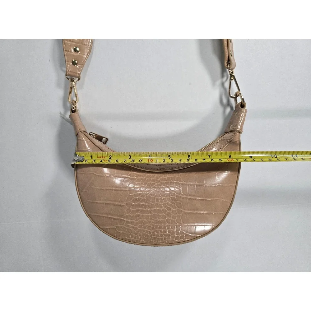 Like Dreams Beige Croc Embossed Crescent Shoulder Bag Vegan Leather H9101701